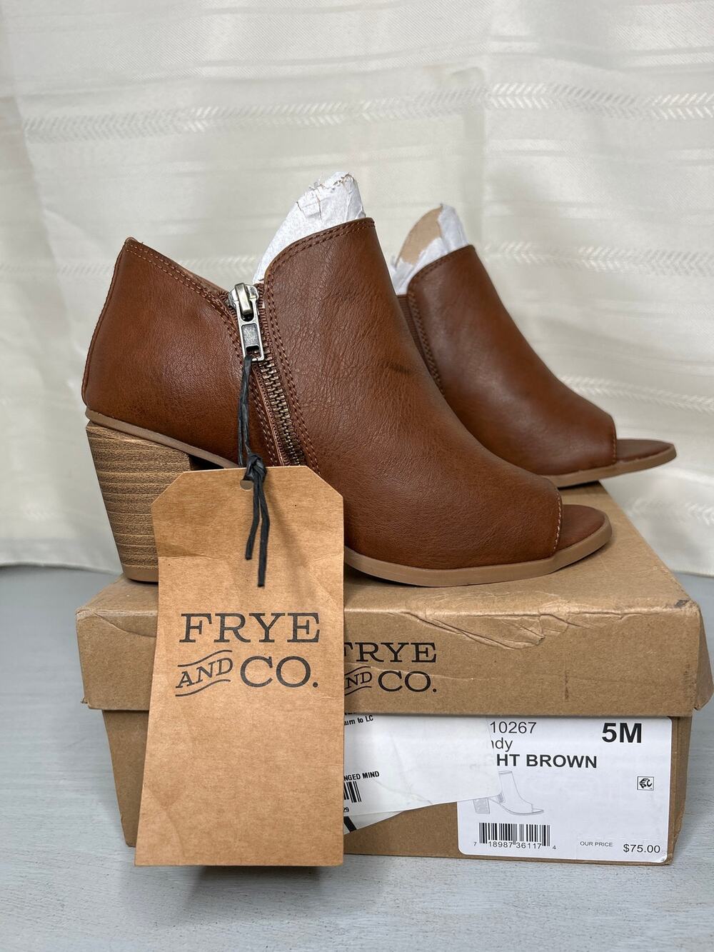 Frye and Co. Peep Toe Wedge Booties Light Brown Womens Size 5M